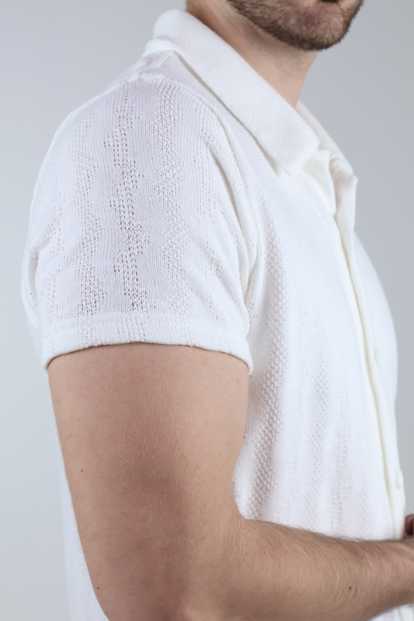 Camisa Blanca Casual Hombre Tejido De Punto Manga Corta Ligera